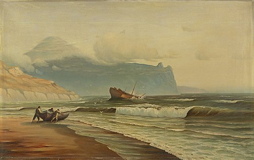 Morski zaliv z ladjo in čolnom, 1850, 