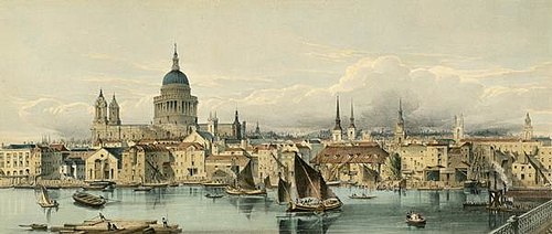 Boats on the River Thames and St Paul's Cathedral, City of London, 1850, 