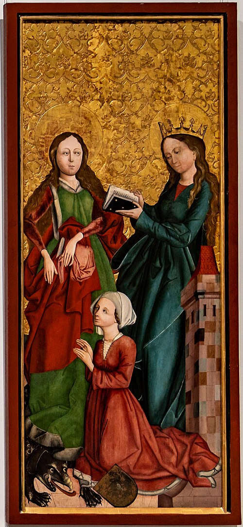 Margareta von Antiochien und Barbara von Nikomedien mit Stifterin, 1470, 