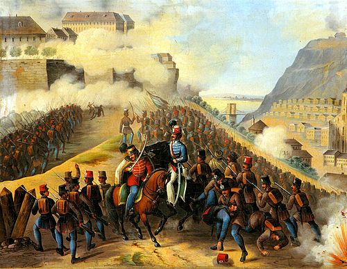 Buda ostroma 1849-ben. Ismeretlen művész olajfestménye., 1850, 