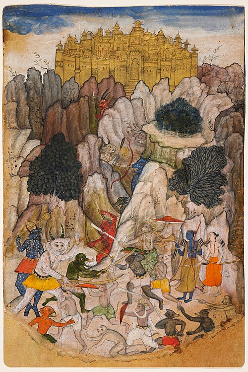 Siege of Lanka, Illustration from a Ramayana Series, 1600, 