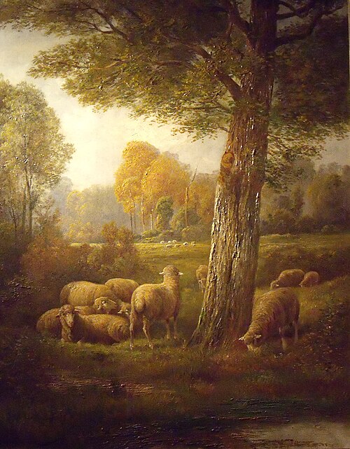 Flock of sheep at the riverfront, , 