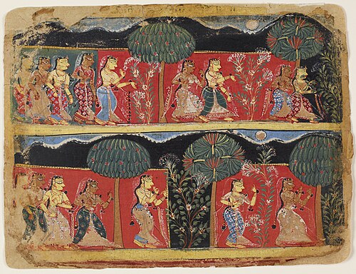 Cowherd women seek the God Krishna in the forest, 1530, 