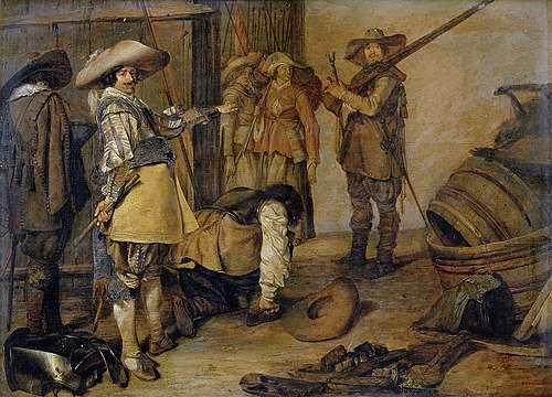 Officer and soldiers preparing to leave, 1632, 