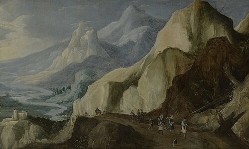 Mountain landscape with a river in a valley, 1607, 