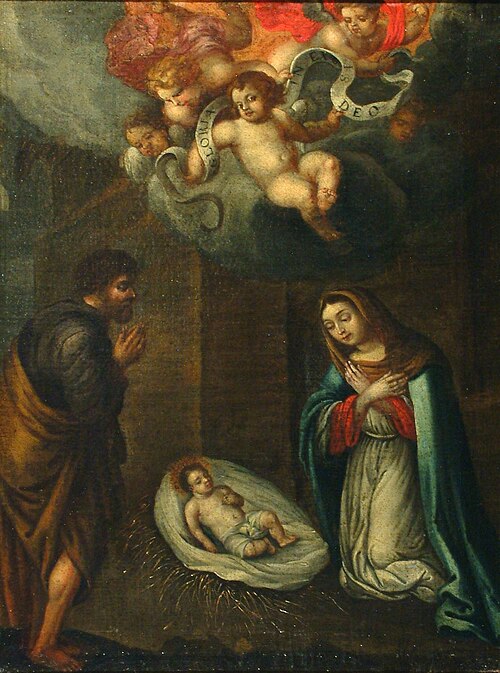 Aanbidding van het Christuskind door Jozef en Maria., 1750, 