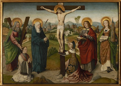 Calvarie met heiligen en stichter, 1487, 