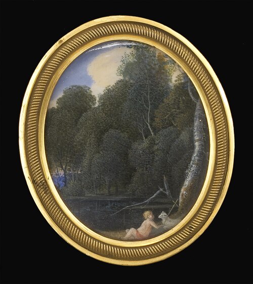 Beboste wateroever met Johannes de doper als kind, 1800, 