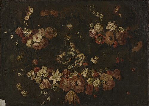 Wrath of flowers surrounding the mystic marriage of St. Catherine of Alexandria, 1650, 