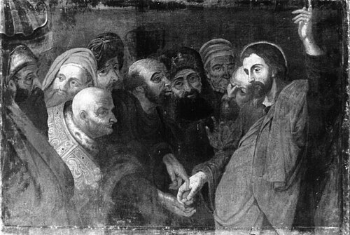 Christus met cijnspenning, acht uitgeschilderde koppen voor en naast hem, 1750, 