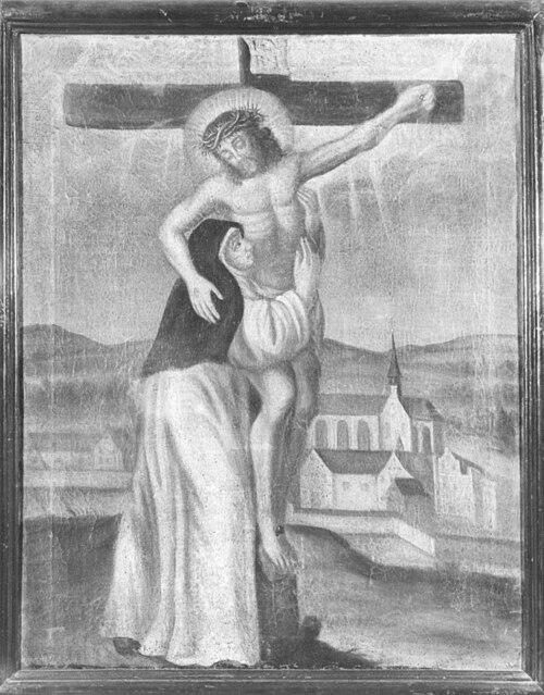 Heilige (Katharina van Siëna) aan de voet van de gekruisigde Christus, 1750, 