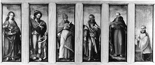 Polyptich with donor portrait and five saints, 1550, 