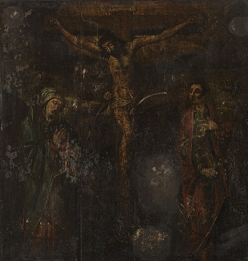 Rechtervleugel van een diptiek met een voorstelling van Christus aan het kruis met Maria en Johannes, 1600, 