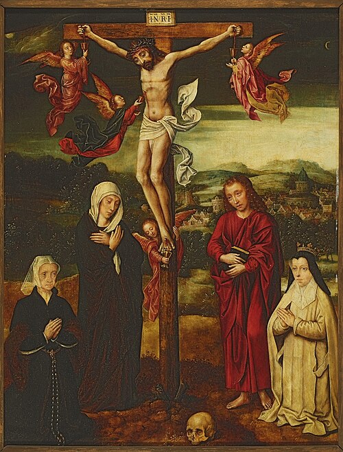 Kruisiging met Maria, Johannes en Stichteressen., 1540, 