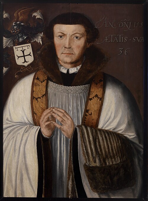 Portret van Johannes 't Sanctius (Gouda 1517/8 - Gouda 1554), pastoor van Gouda (1541-1554)., 1559, 