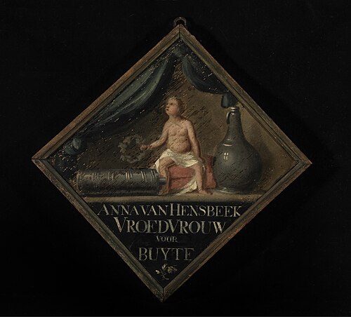Uithangbord van de vroedvrouw Anna van Hensbeek., 1795, 