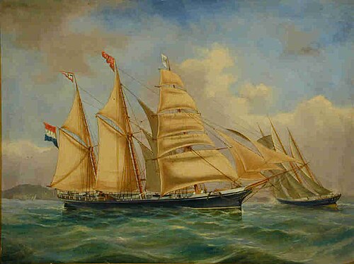 Het barketijnschip Koerier van rederij H.J. Rietveld, 1885, 