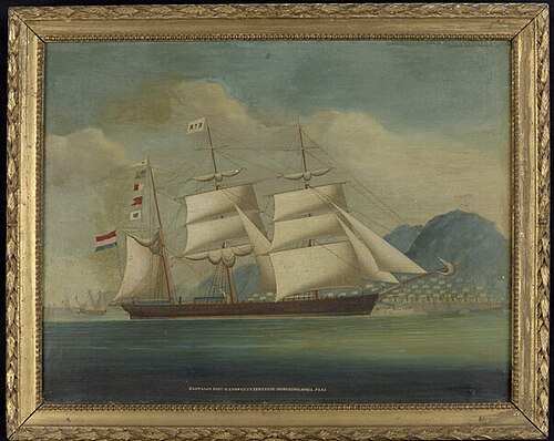 Het barkschip Pantalon ter rede van Hongkong, april 1866, 1866, 
