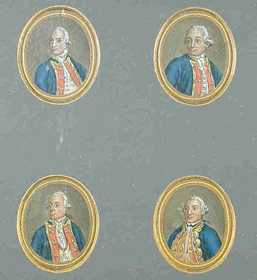 Vier miniatuurportretten van marine-officieren, 1781, 