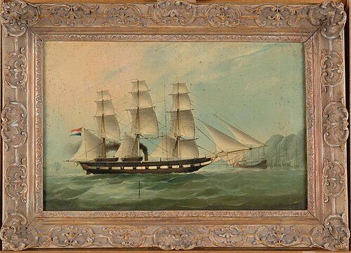 Het stoomkorvet Zr.Ms. Medusa ter rede van Hongkong, 1855, 