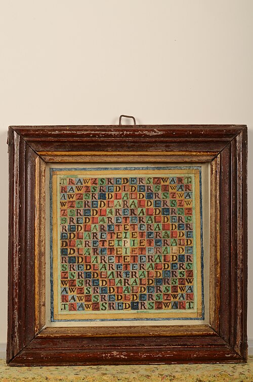 Inkt- en krijtschilderijtje met een letterpuzzel: Pieter Albers Zwart, 1850, 