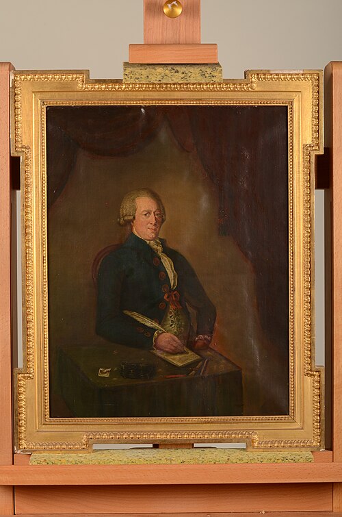 Portret onbekende zittende man bij een tafel, 1777, 