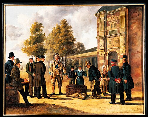 Voormalige Buiten-Vispoort en toenmalige  vismarkt Onder de Linden met zeehond., 1840, 