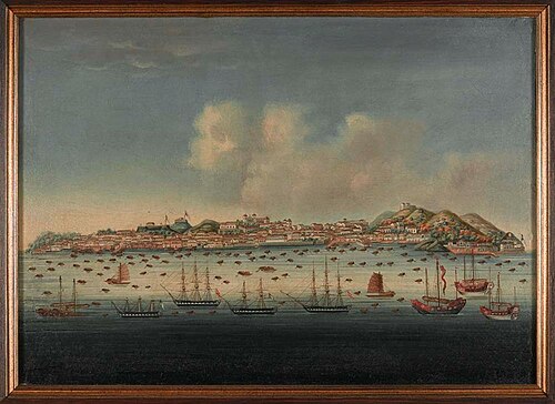 Gezicht op de binnenhaven van Macao, 1850, 