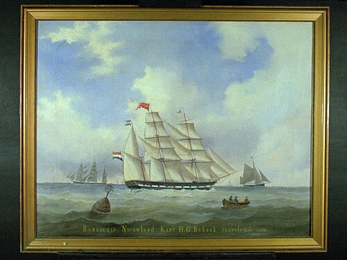 Barkschip Nieuwland Kapt H.G. Ruhaak. inzeilende 1868, 1868, 