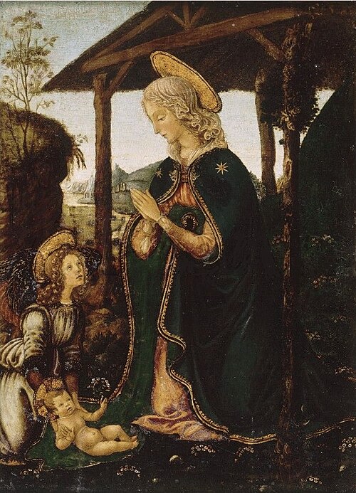 La Vierge adorant l'Enfant avec un ange, 1450, 