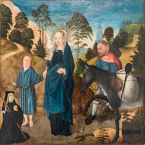 Rückkehr der Heiligen Familie aus Ägypten mit einem Benediktinerabt als Stifter, 1549, 
