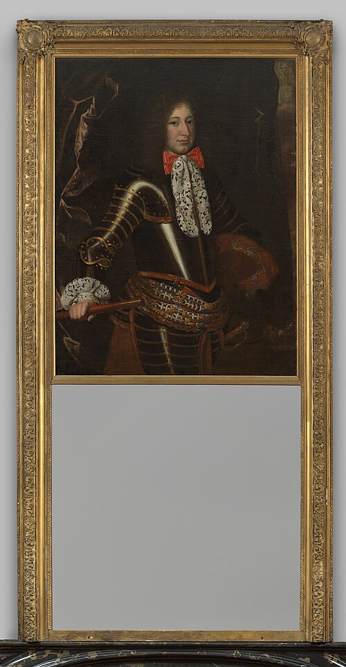 Bovenschouwstuk met portret van een onbekende man en een spiegel, 1680, 