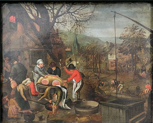 L'automne, paysan tuant un porc, 1650, 
