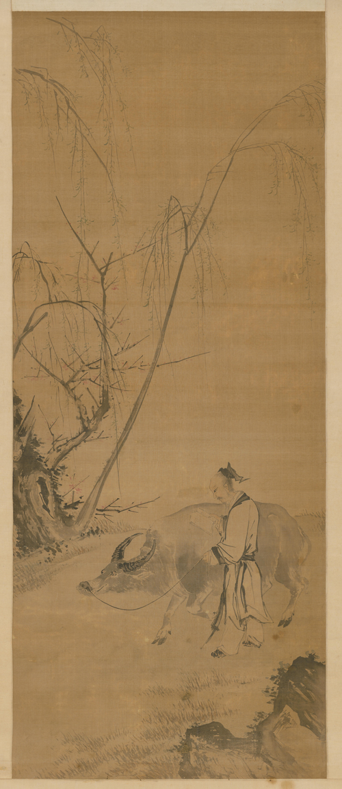 明人牧牛读书图轴, , 