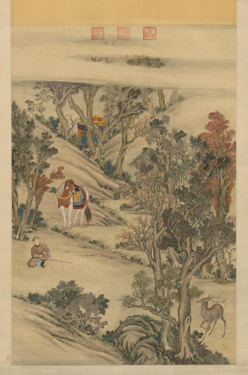 清人画弘历击鹿图像轴, , 