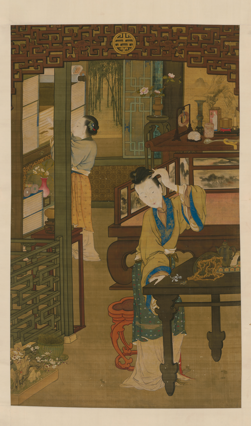 金廷标仕女簪花图轴, , 