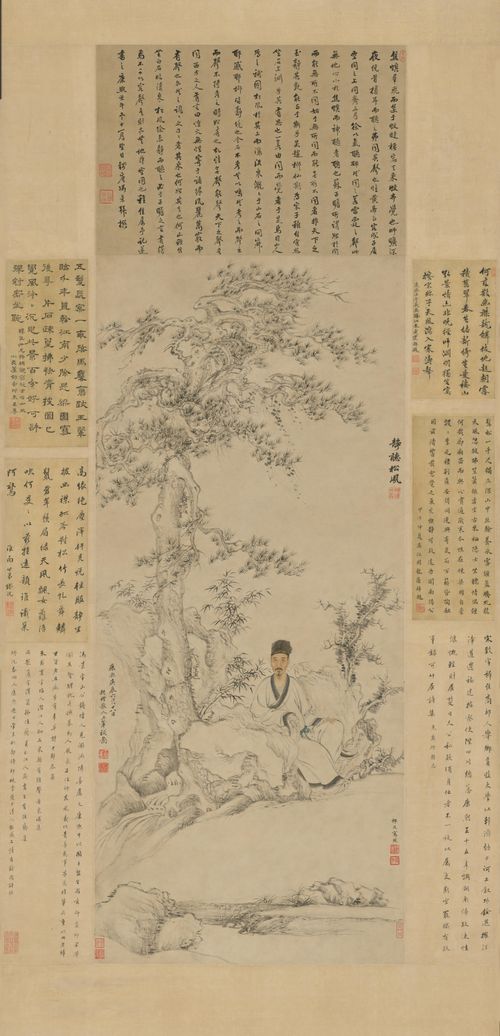 柳遇宋致静听松风图轴, , 