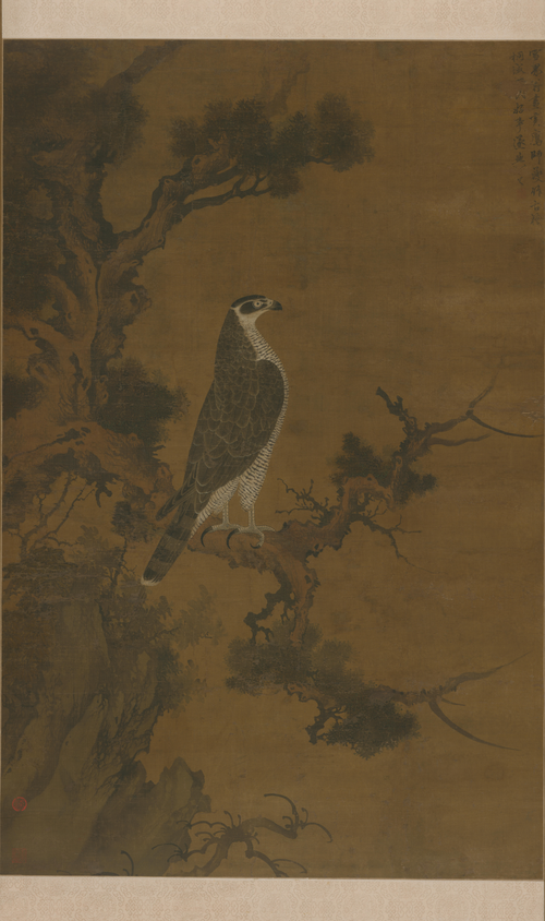 雪界翁张师夔鹰桧图轴, , 