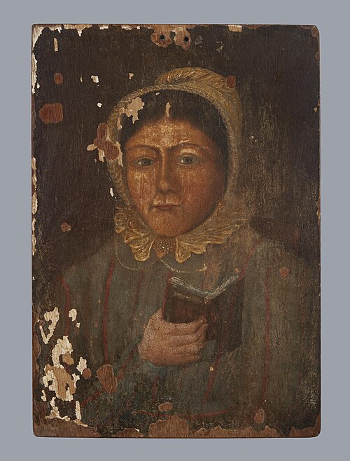 Paneelschildering van een vrouw met boek, 1840-1860, 1850, 