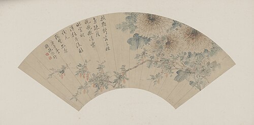 张舒秋花图扇页, , 