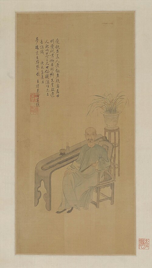 王肇基梦楼抚琴图轴, , 