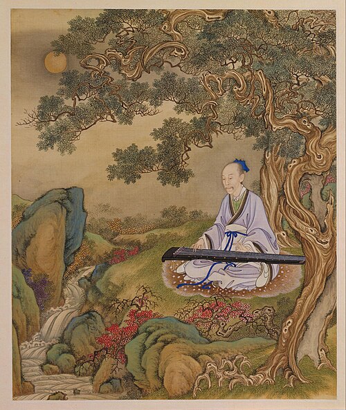 胤禛行乐图册•松涧鼓琴页, , 