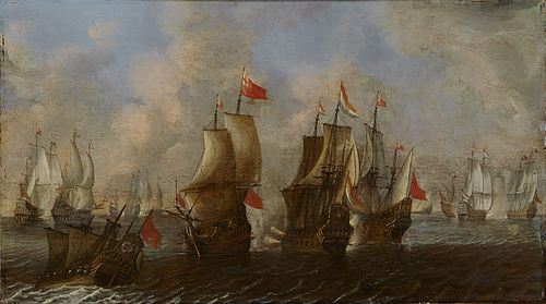 Naval Battle between English and Dutch ships, 1650, 