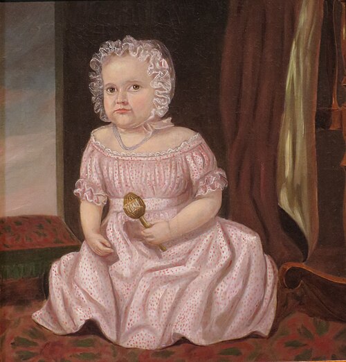 Christianna Banner, Small Girl in a Bonnet Holding a Rattle, 1850, 
