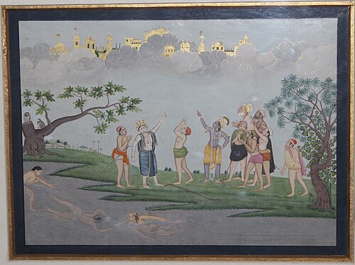 Krishna Showing Bhramaloka to Nanda, Balarama, and Gopies, 1800, 