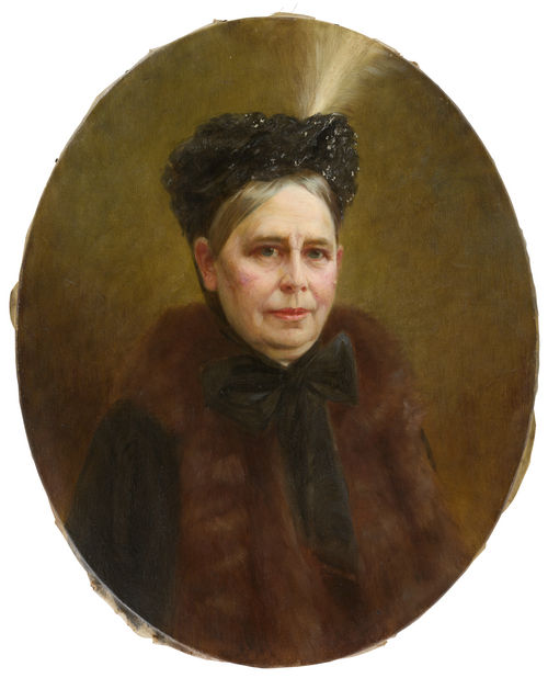 Bildnis Jenny Krebs mit Federhut und Pelzkragen, 1900, 