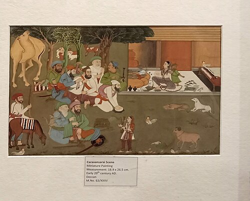 Carvan Serai Scene - Deccani miniature Painting from early 20th Century., 20, 