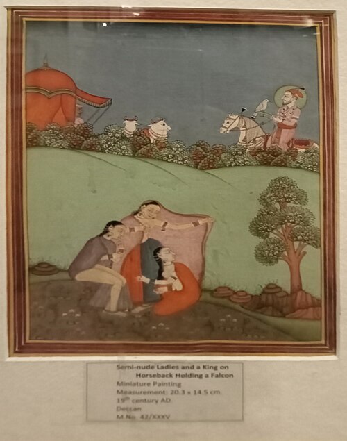Semi nude women with a king on the horse in the background- Deccani Painting, 19, 