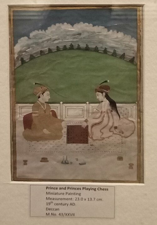 Prince and princess playing chess - Deccan Painting-19th, 19, 