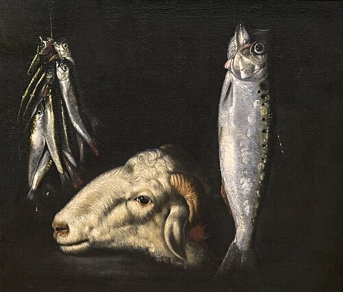 Nature Morte avec tête de bélier et poissons suspendus, 1650, 